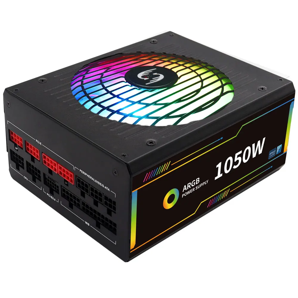 1050W RGB Fully Modular ATX 3.0 PCIe 5.0 PSU Active PFC Gaming PC Computer Power Supply Full Voltage 100-240V with 120mm FDB Fan