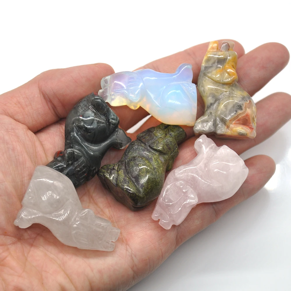 1PC Wolf Statue Natural Stone Amethyst Rose Quartz Agate Crystal Healing Animals Home Decor Ornament Gemstone Christmas Crafts