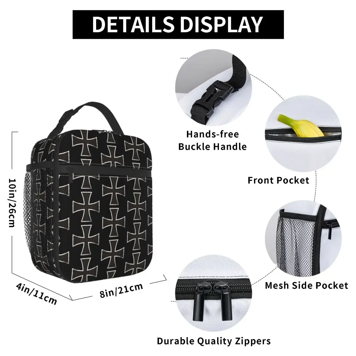 German Iron Cross Insulated Lunch Bag for Women Children Leakproof Food Boxes Thermal Lunch Box Tote