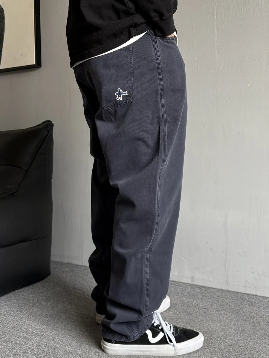 

Мужские прямые брюки свободного кроя из чистого хлопка в стиле ретро, ​​повседневные длинные брюки на весну и лето, американская модная городская одежда