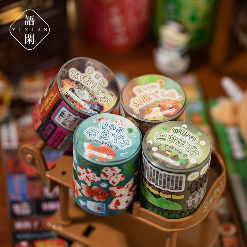 2m/roll Japanese Retro Early Showa Style Flash Sand Sticker Scrapbook Journal Japan Cultural Element Deco Phone Case DIY Decal
