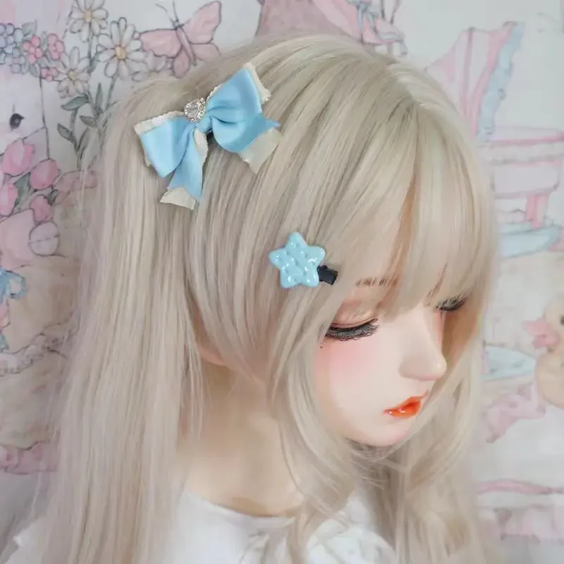 Lolita Blue Bow Headwear Handcrafted How Clip Sweet Anime Kawaii Soft Girl Hair Accessories Christmas Gift