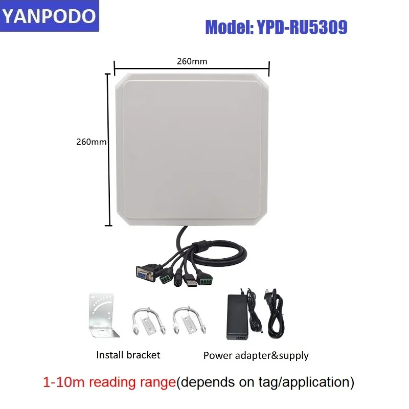 Yanpodo 10M UHF RFID usb prime reader RS232 WG26 RELAY built in 9dbi antenna free SDK for parking and warehouse management