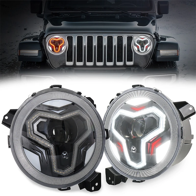 

9 Inch Round Led Headlights Plug and Play with Halo DRL Turn Signal Headlamp for 2018-2021 -Wrangler JL JLU Gladiator JT