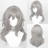 Peluca gris sintética larga y recta, juego de Cosplay de Stelle, peluca esponjosa resistente al calor para mujer de Anime para fiesta diaria