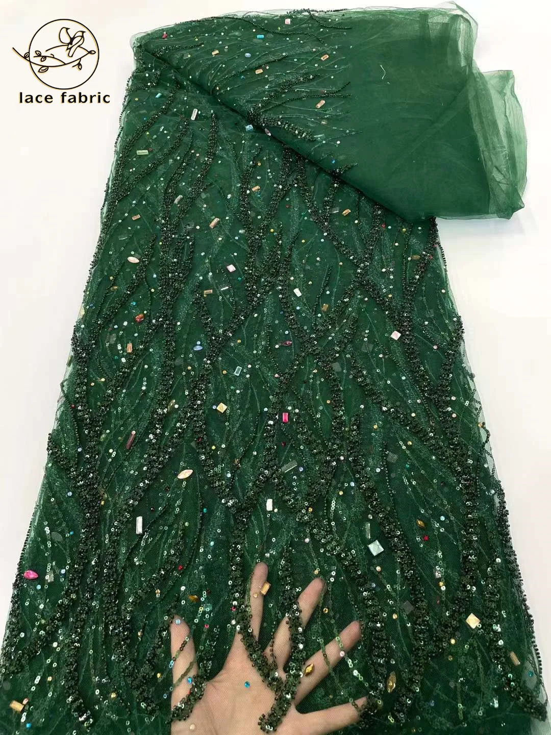 Tela de encaje de piedras grandes africanas verdes para vestido de fiesta de boda, Material de encaje de tul de novio francés nigeriano, alta