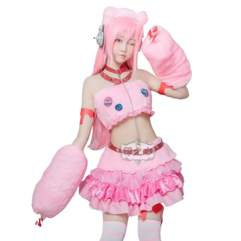 SUPER SONICO GRG Racing Queen Genus Sombere Beer Cosplay Kostuum met sokken Roze Pak met Pruik - afbeelding 2