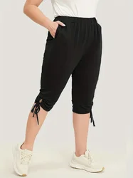 Women's Plus Size 1XL-5XL Drawstring Slight Stretch Fitness Capri Pants with Pockets Minimalist Fashionable Comfortable Leggings