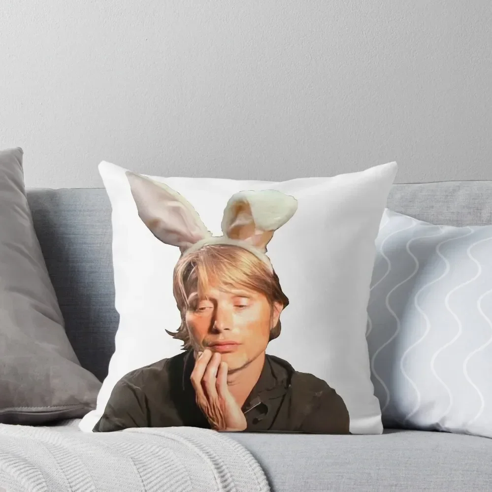 Mads Mikkelsen with bunny ears Throw Pillow Sitting Cushion Cushion Cover Set pillow cover christmas Pillow