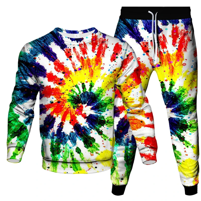 

Colorful Tie Dye Vortex 3D Print Men's Sportswear Set Long-Sleeved T Shirt Pants 2-Piece Set Oversized Pullover Men 2 Piece Suit