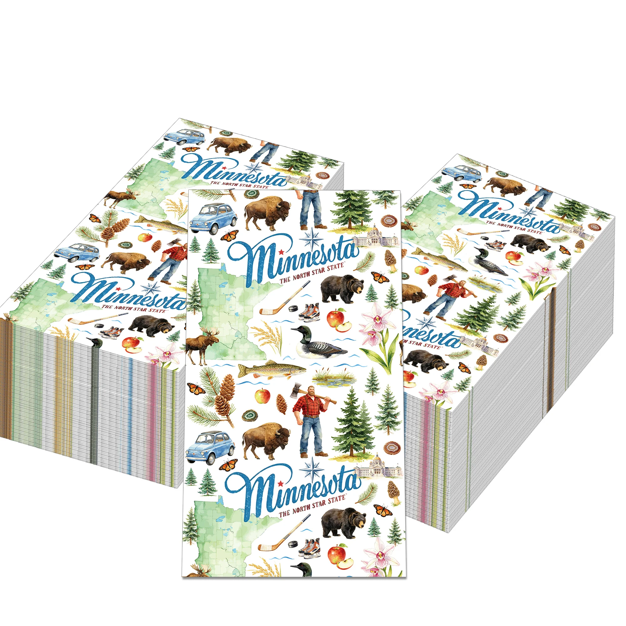20/40/60pcs Minnesota State Theme Disposable Paper Napkins Landmark Animal Print Napkin for Birthday Party Table Decor Supplies