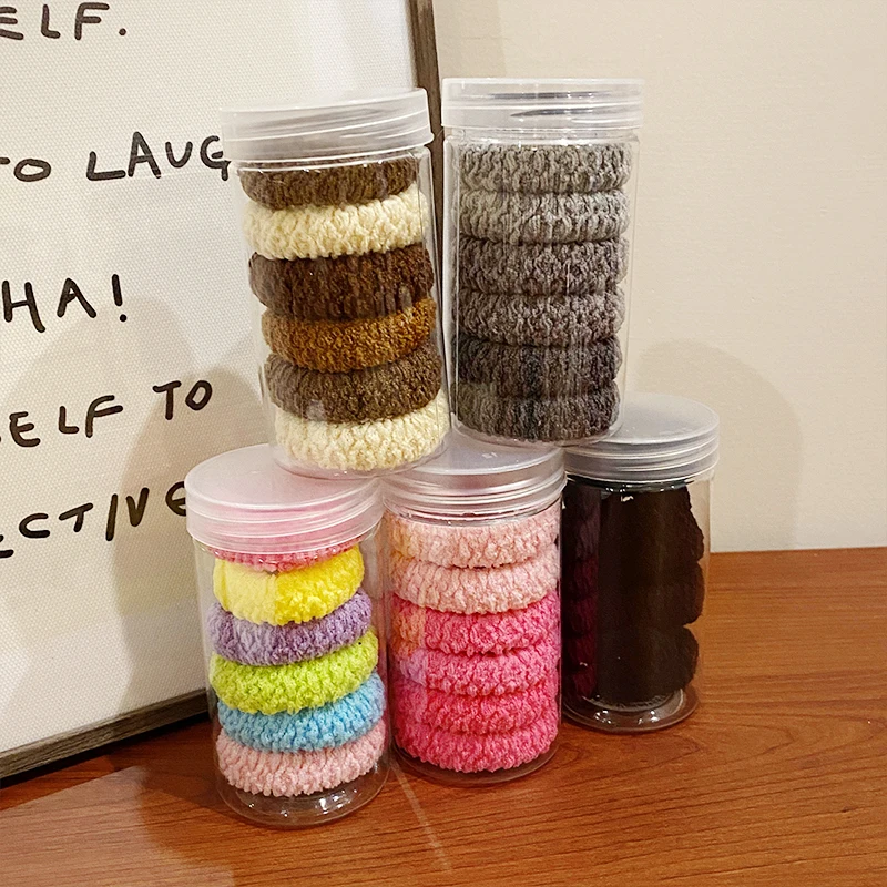 6Pcs Jar Thick Hair Ties, High Elastic Gentle Hair Bands