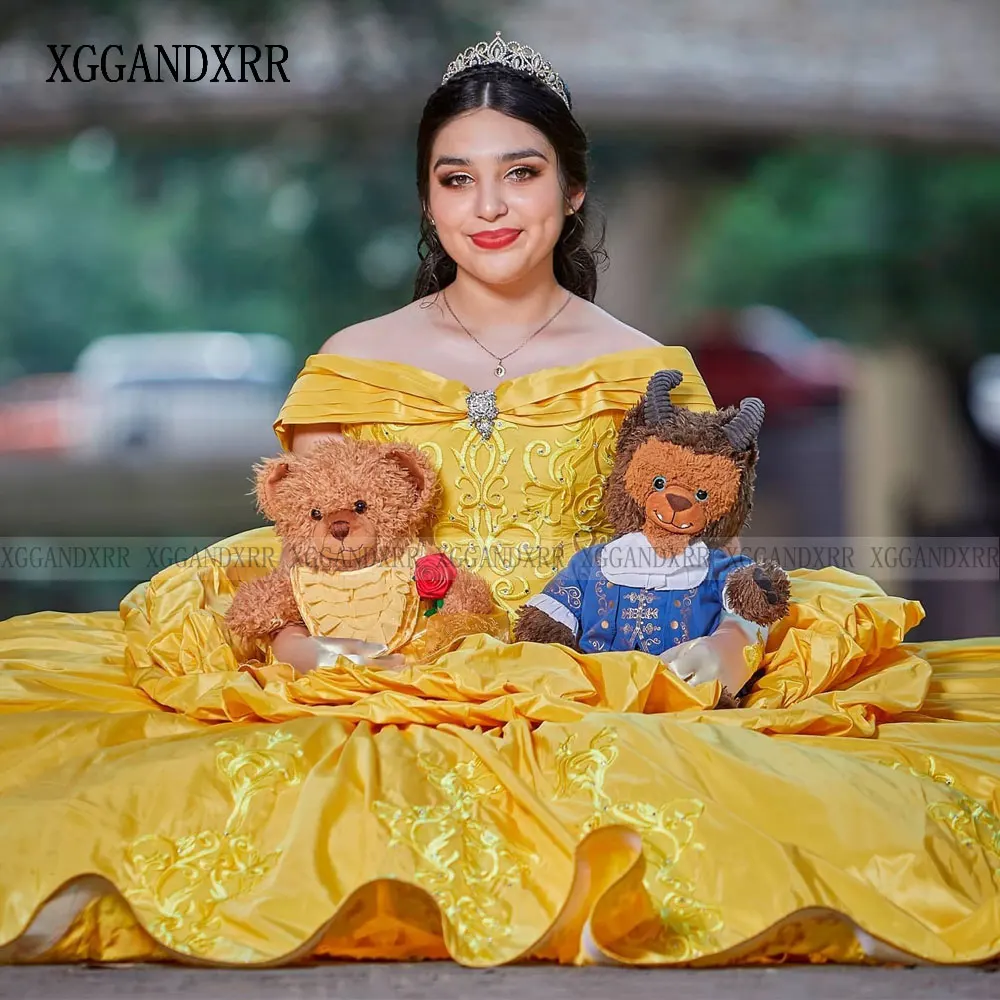 Yellow Quinceanera Dress 2024 Princess Sweet 15 16 Years Birthday Party Gown Beauty and the Beast Cosplay Miss Pageant Ruffle