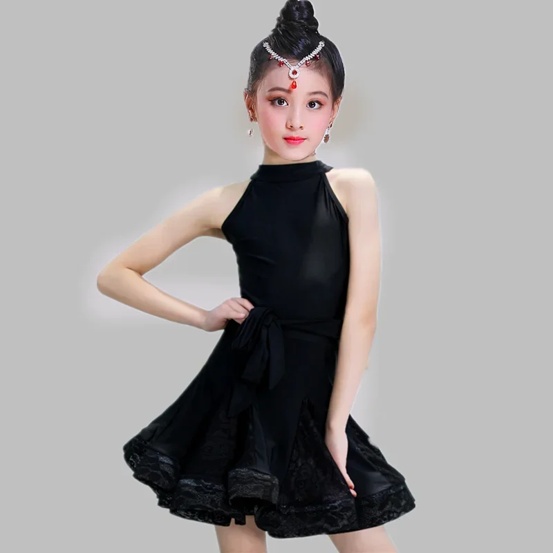 1 pcs/lot children's Latin black dress girl competition dress costumes for kids dancing girl father dancing dress