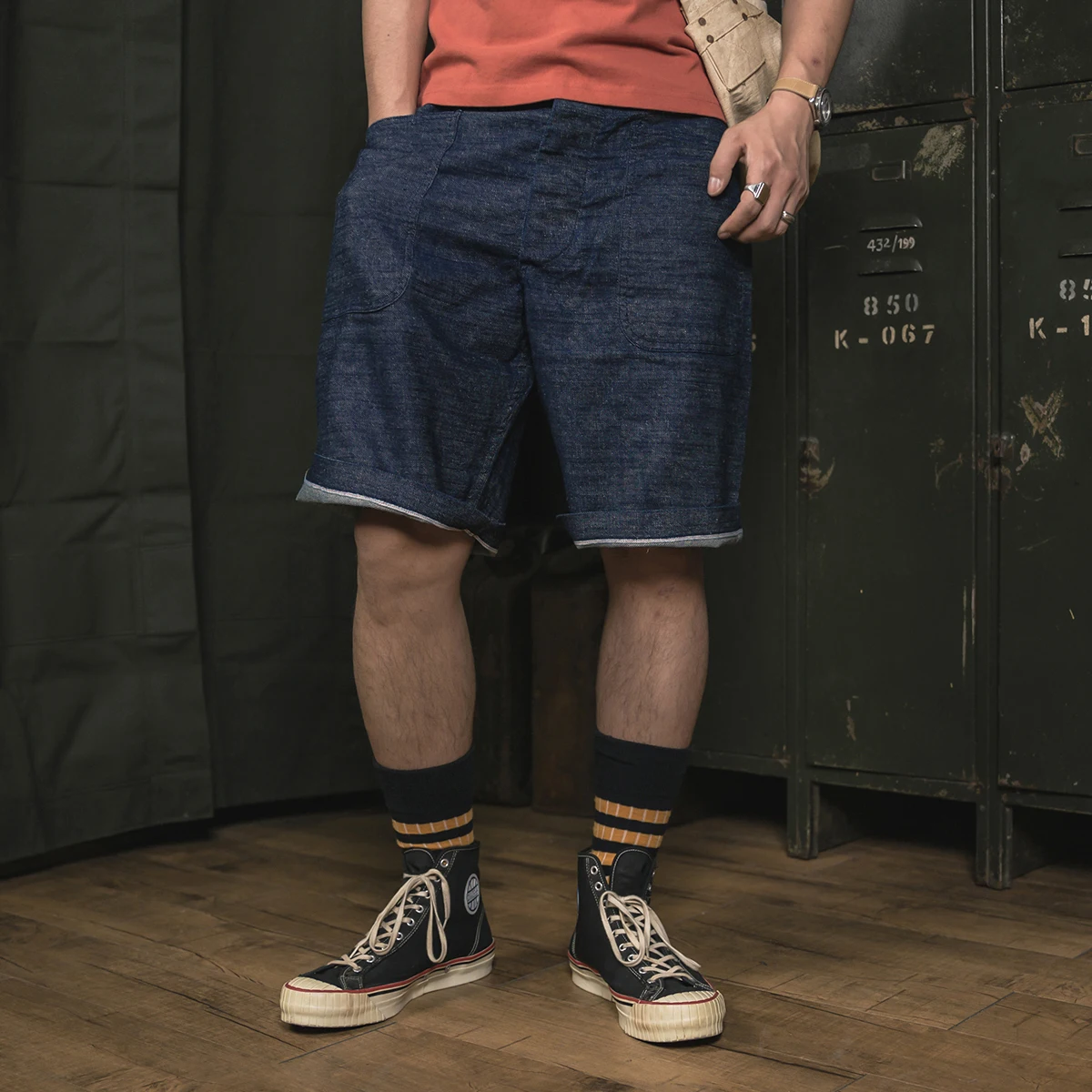 

Red Bronson Replied WSN Navy De Workwear orts Dungaree Red Ear Denim Pants Loose Fit Youthful Summer Casual