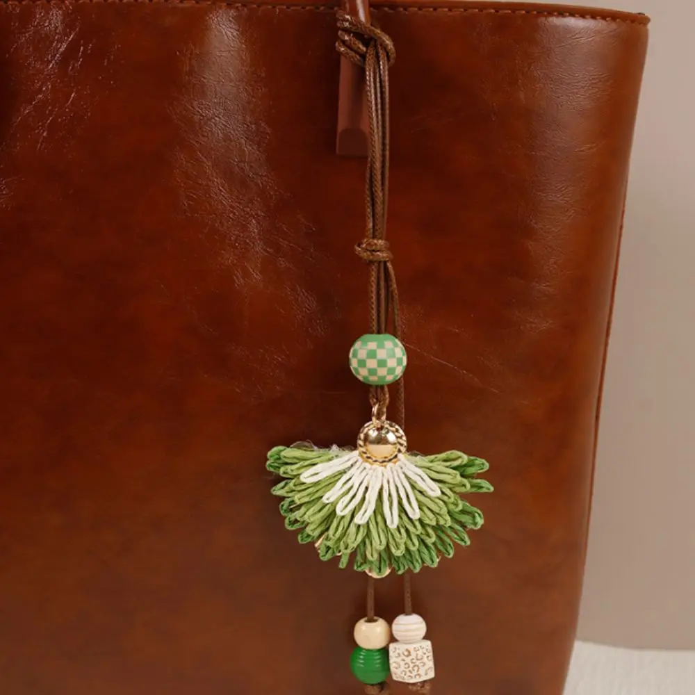 Colorful Floral Raffia Bag Charm Vivid Details Soft Natural Texture Bag Chain Lightweight Compact Size Hand Woven Pendant