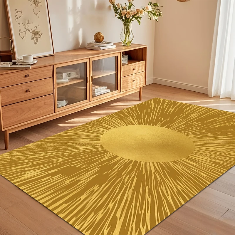 Modern Gold Sunburst Medallion Persian Area Rug for Living Room Bedroom Contemporary Traditional Home Decor Non Slip Floor Mat