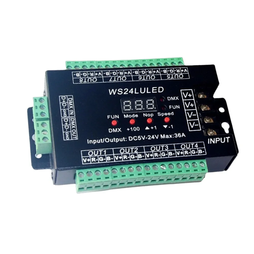 

WS24LULED DC5V-24V 24CH Easy Dmx512 DMX Decoder Digital Display Dimmer Max 3A 24*1.5A 24LU Led 8 Groups RGB Controller