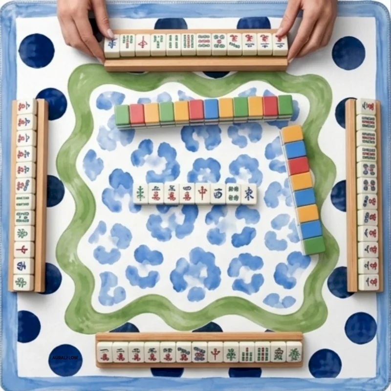 VIKAMA Anti Slip Noise Reducing Mahjong Table Mat, Water Absorbing Quick Drying Table Mat, Poker Table Game, Home Decoration