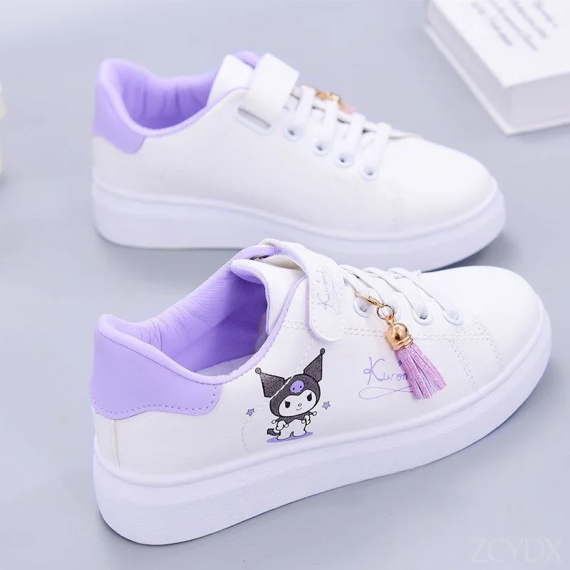 Sanrio Kuromi Women\'s Cartoon PU Leather Sneakers Kawaii Anime Girls Sports Shoes Melody Student casual running shoes Breathable