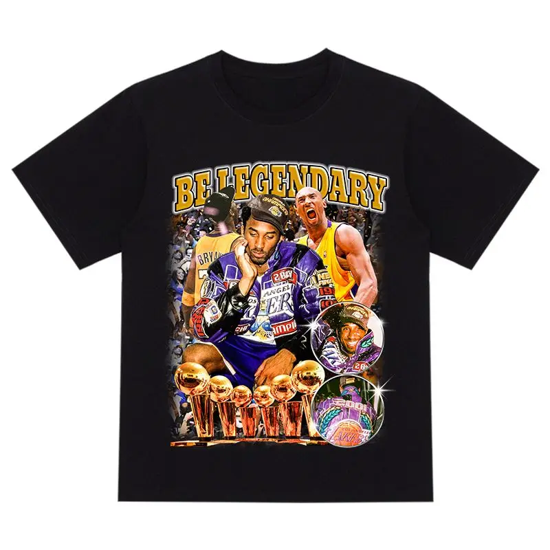 European, American Retro Basketball Short-sleeved T-shirt Men's Kobe Heavy Loose Star Print High Street Commemorative Tide Top