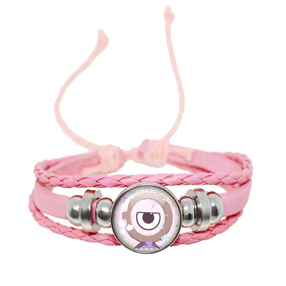 Pink Rope Leather Bracelet Horror Game Dandys World Astro Meme Kawaii Glass Cabochon Button Bracelet Accessories Jewelry Gift