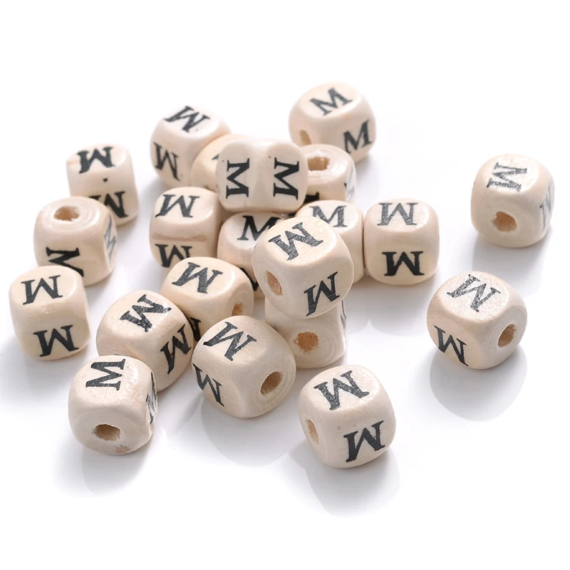 100/200Pcs 10mm Square Alphabet Beads Natural Hemu Wooden Letter Beads For Jewelry Toys Making DIY Baby Tool Choose Letter