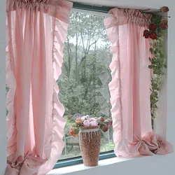 European Sheer Curtains for Living Room Girls Bedroom Pink Voile Curtain with Ruffles Tulle Backdrop Curtain Window Screening
