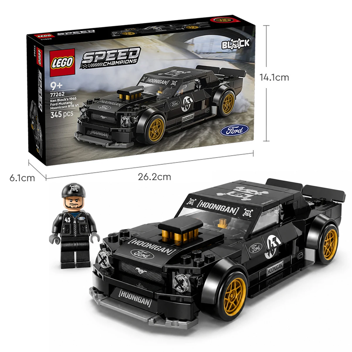LEGO ®   Speed Champions, Set de Coche de Carreras Ford Mustang Hoonicorn V1 '65 de Ken Block con Minifigura de Ken Block, 77262, 345 Piezas