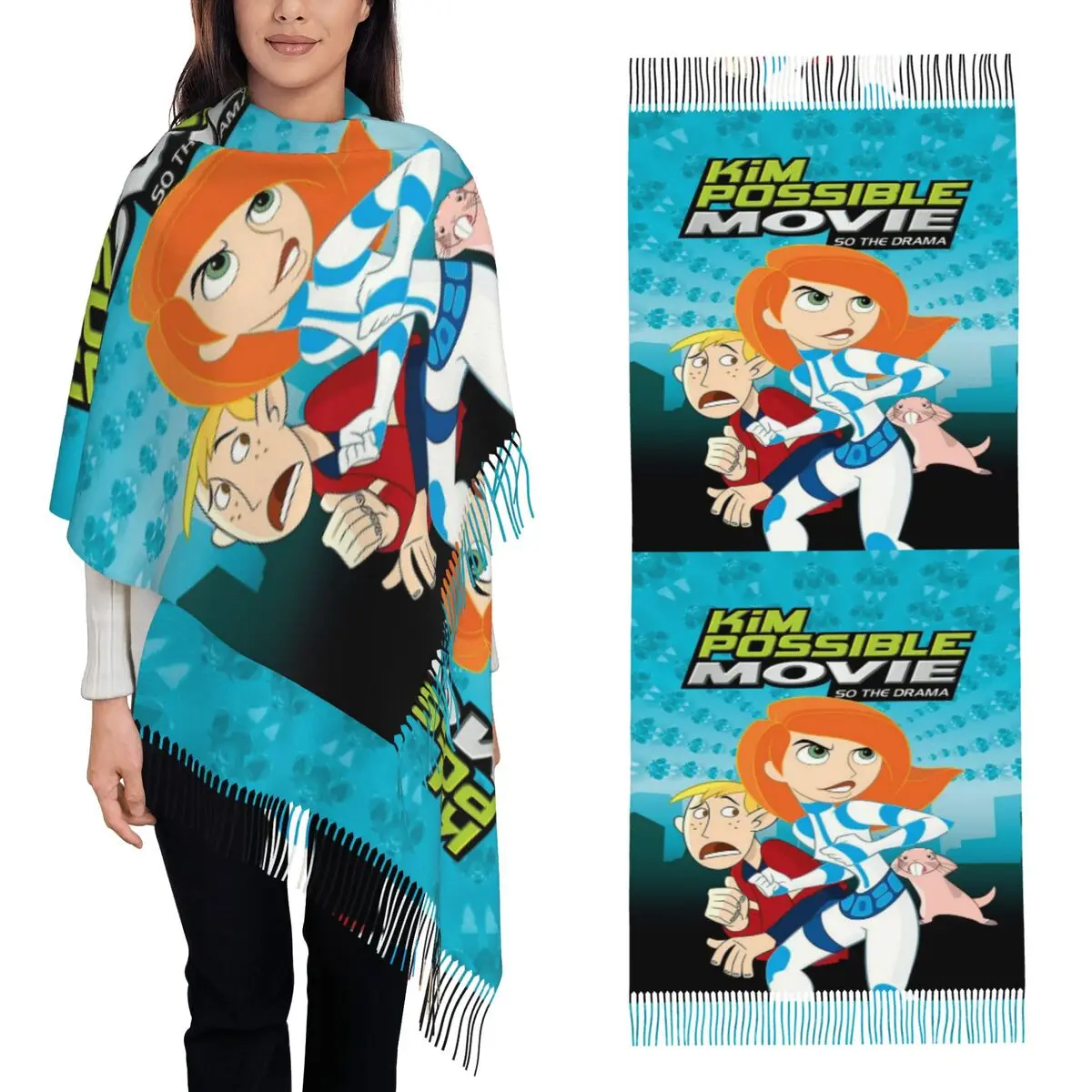 

Ким Possible аниме шарф с кисточками шарфы для женщин мягкие теплые шали и накидки длинная осенне-зимняя шаль накидка