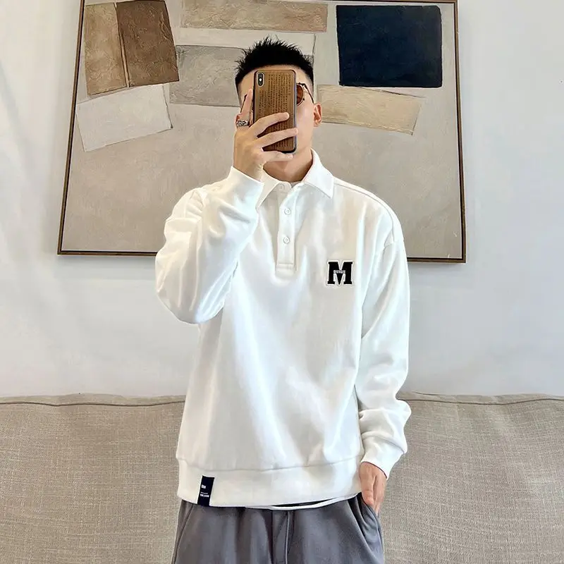 

Letter Embroidery Male Sweatshirts Clothing Deals High Brand Long Sleeve Pullover Normal Original Size S White Mens Polo Shirts