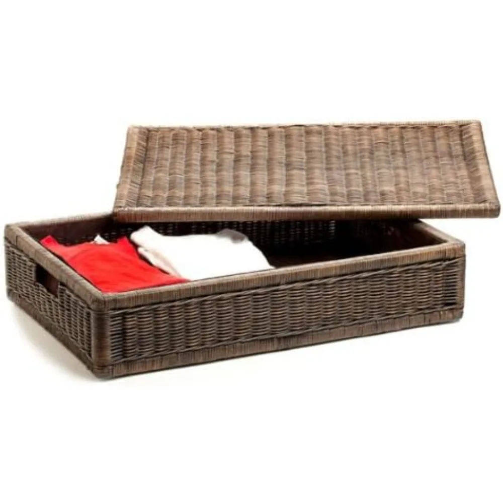 Underbed Wicker Storage Box, Large, 28 in L x 18 in W x 7 in H, Antique Walnut Brown