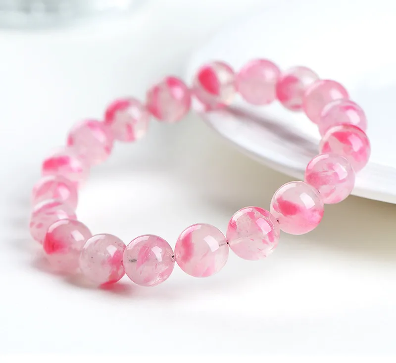 Natural Rose Red Rhodonite Clear Round Beads Bracelets Women Men Flower Gemstone Ice Rhodonite Fashion Jewelry AAAAA