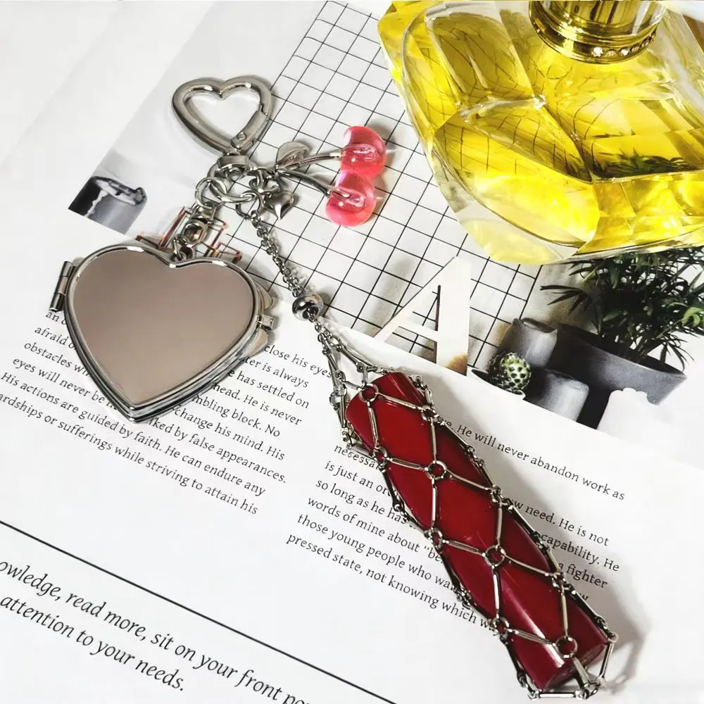 Modischer Edelstahl-Metallnetz-Lippenstiftbeutel Schlüsselanhänger Silberner Lippenbalsam-Schlüsselanhänger Charm Schlüsselkette Zubehör Anhänger Geschenk – Detail 4