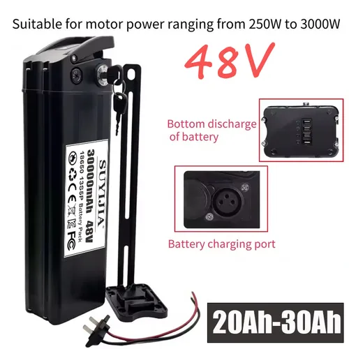 Air Fast Transportation 48V 30AH 20Ah 18650 250-3000W 미만의 실버 피쉬 모터에 적합한 고용량 리튬 배터리 팩
