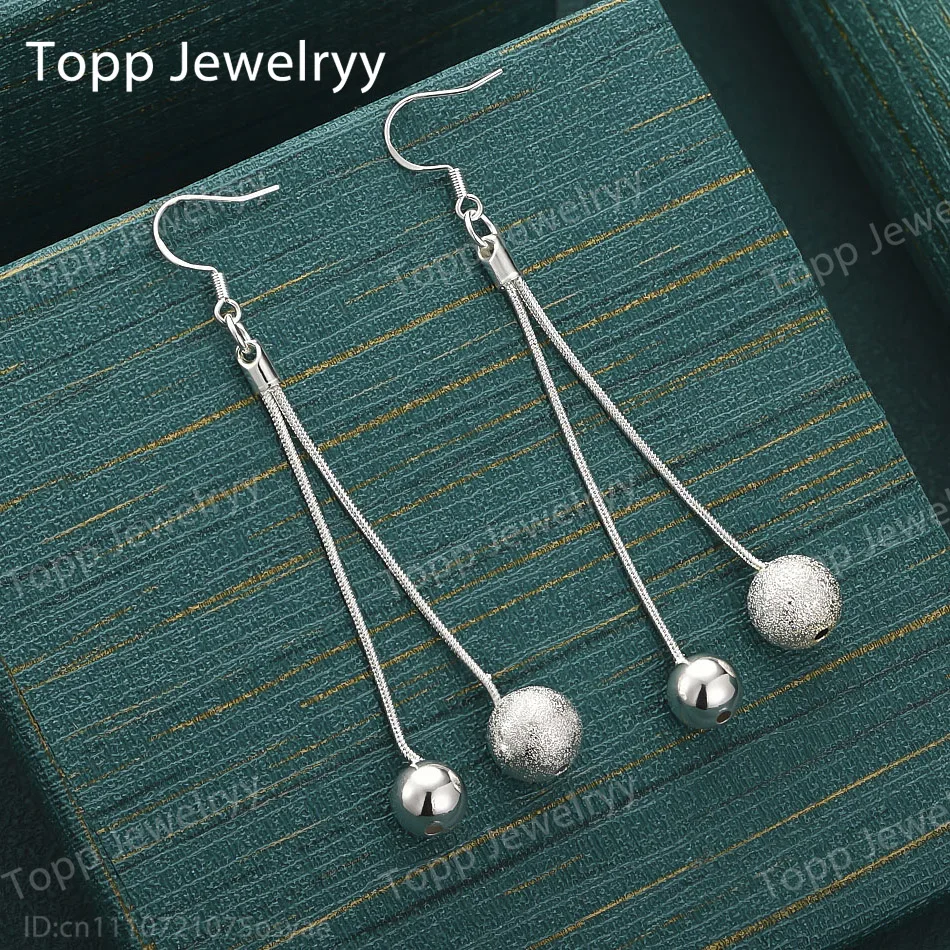 

925 Sterling Long Tassel Frosted Double Pearl Earrings, Fashionable Wedding Gift Jewelry for Women