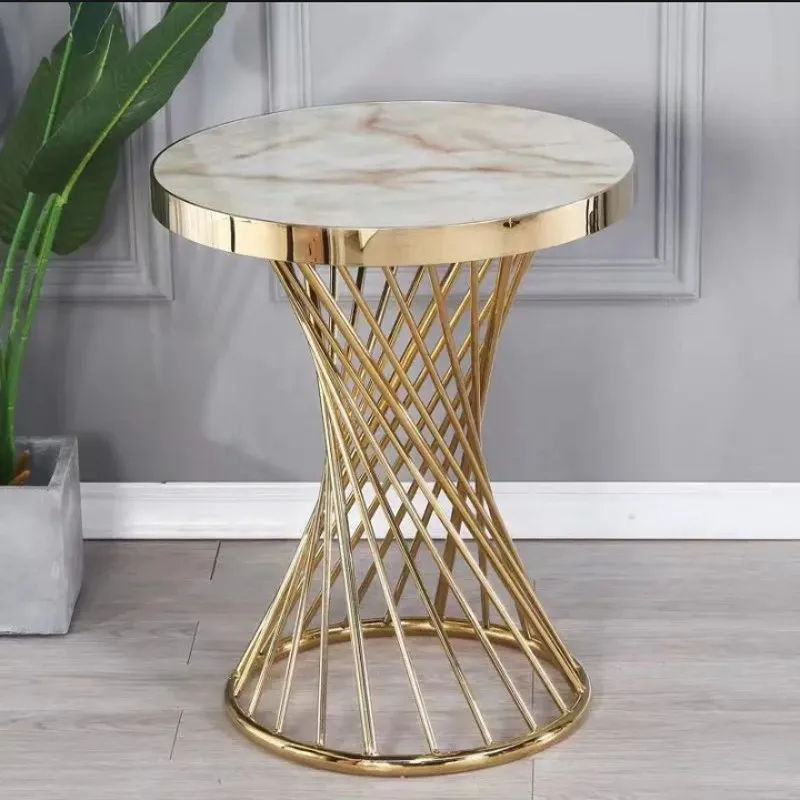 Nórdico Simples Lazer Circular Edge Corner Table, Imitação De Mármore Redonda Mesa De Café, Móveis para Varanda e Decoração Da Sala De Estar