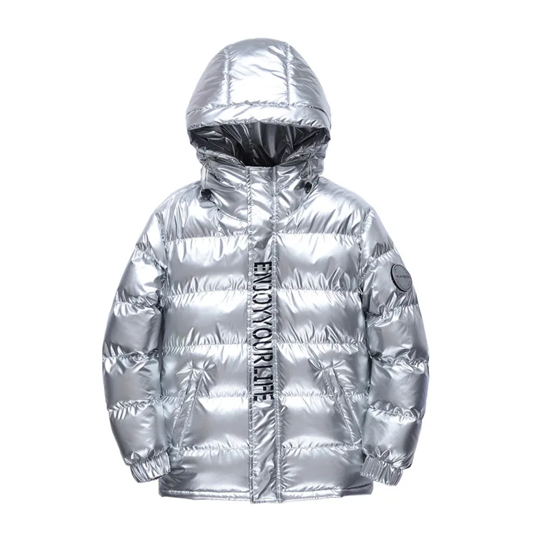 

Kids Shiny Winter Thick Cotton Content Coat Children Outdo Garment 6-18Y Teenager Boys Black Windproof Waterproof Padded Outwear