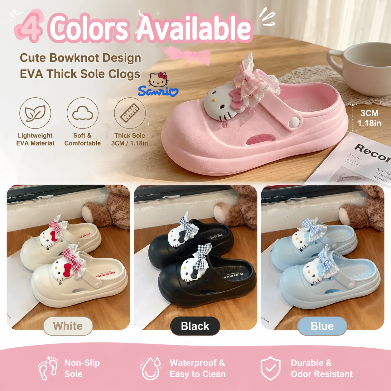 

Sanrio Hello Kitty EVA Clogs Cool Slippers Summer Women Girls Cartoon Cute Anti-Slip Breathable Thick Soled House Outside Beach