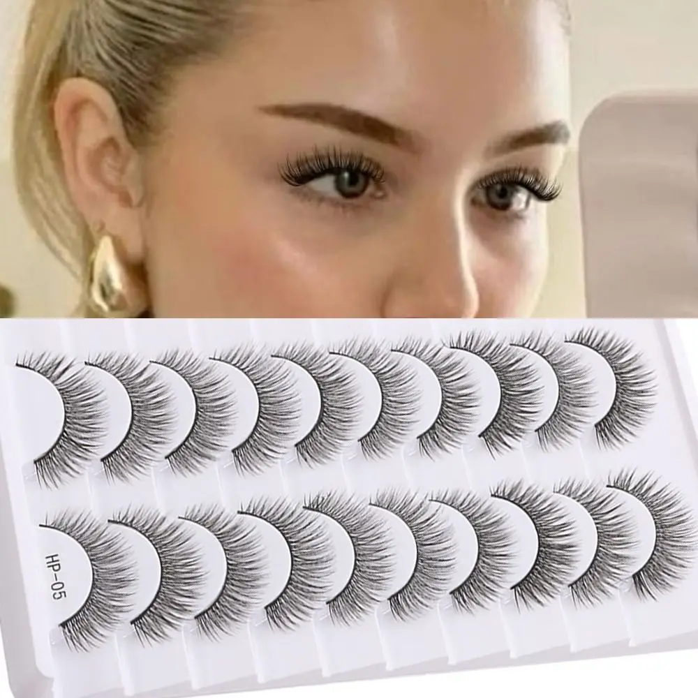 10 Paar Damen-Schönheit, natürliche lange falsche Wimpern, schwarzer Stiel, flauschige Manga-Wimpern, weiches Kreuz, 3D-Nerzwimpern, Augen-Make-up-Werkzeug