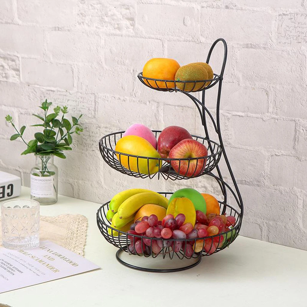 2/3 Tier Fruit Basket Metal Wire Bread Holder Vegetable Baskets for Countertop Multi-Layer Wire Fruit Holder Display Tray Plate