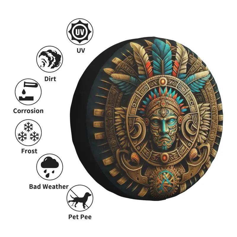 Custom Golden Aztec Warrior Spare Wheel Tire Cover for Toyota Land Cruiser Prado Jeep RV SUV Camper Vehicle Accessories 14\