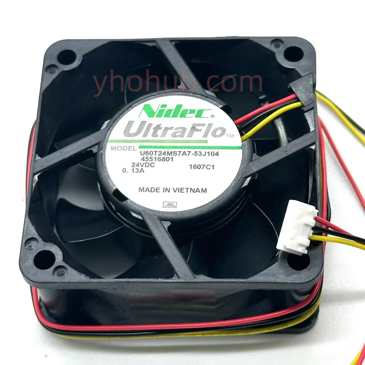 Nidec U60T24MS7A7-53J104 DC 24V 0.13A 60x60x25mm 3-Wire Server Cooling Fan