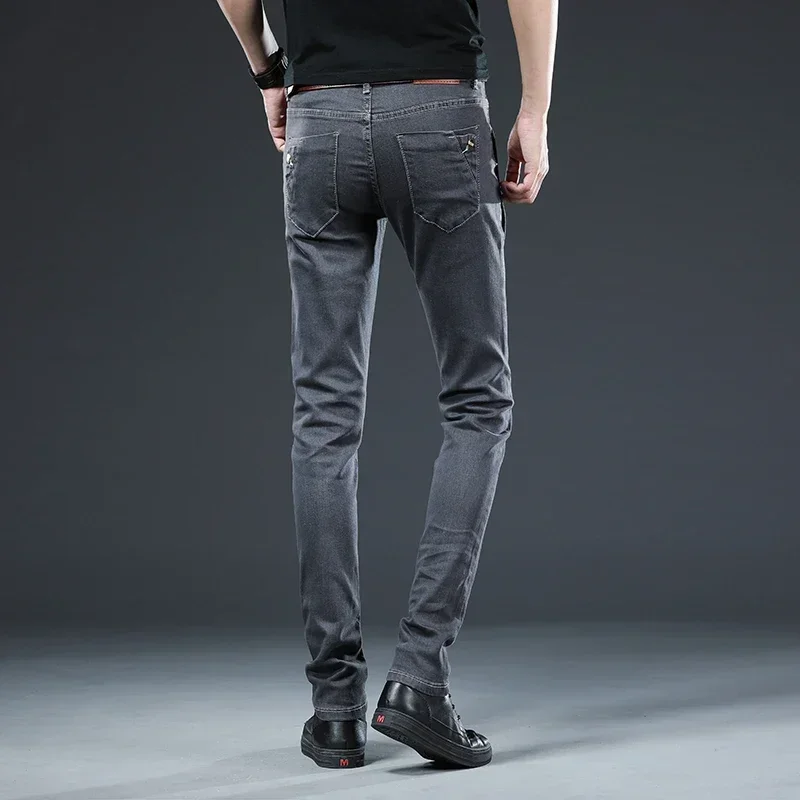Autumn Men\'s New Button Skinny Jeans Black Gray Multi-button Youth Skateboard Stretch Denim Trousers Slim Straight Male Pants