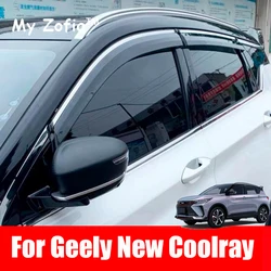 Geely Coolray用の車のウィンドウバイザー、ウェザーシールド、サイドデフレクター、フロントガラス、ウェザーシールドアクセサリー、2023、2024、2025