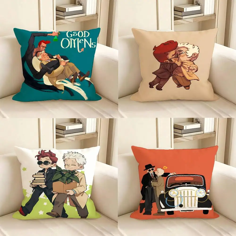 1pc Feature Film Good O-omens Pillow Case Fashion Square Pillowcase Bedroom Sofa Room Ins Decoration Leisure