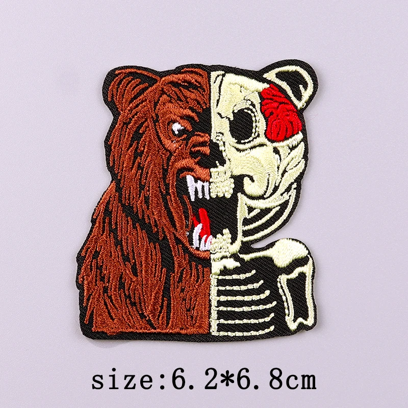 Punk Animal Embroidery Patch Iron On Patches For Clothing Bear Shark Embroidered Patches For Clothes Hip Hop Sew Stickers Badges