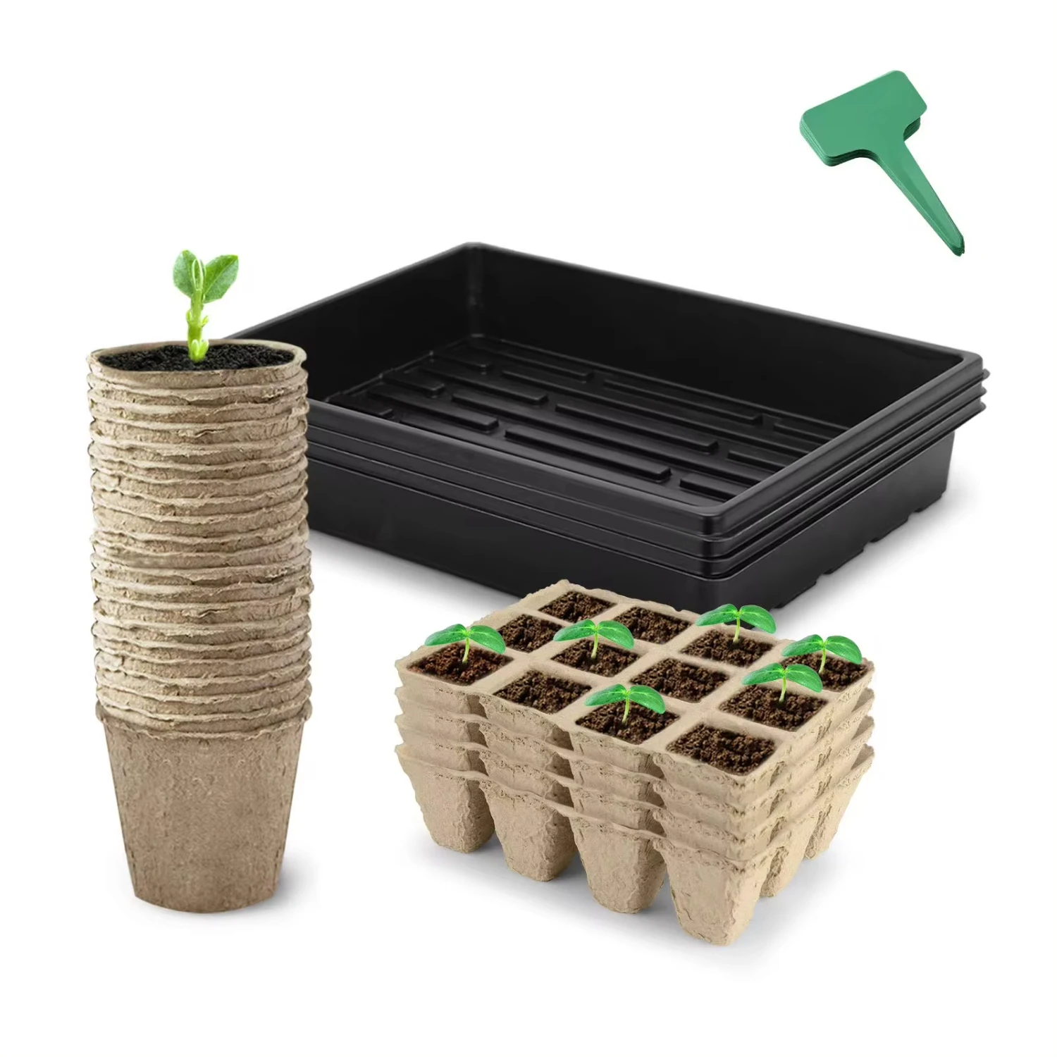 Seed Starter Kit 3 Inches Peat Pots, 72 Cells Peat Trays 15x11 Inches Growing Trays 15 Packs Plant Labels Plant Cultivation