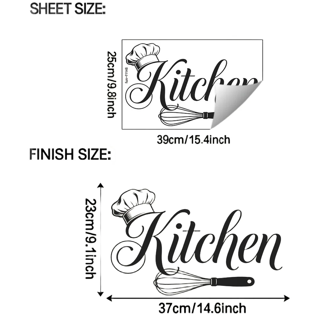 PVC Kitchen Wall Decal 39x25cm Black Simple English Phrase Self Apply Sticker for Tile Wood Glass and Metal Surfaces