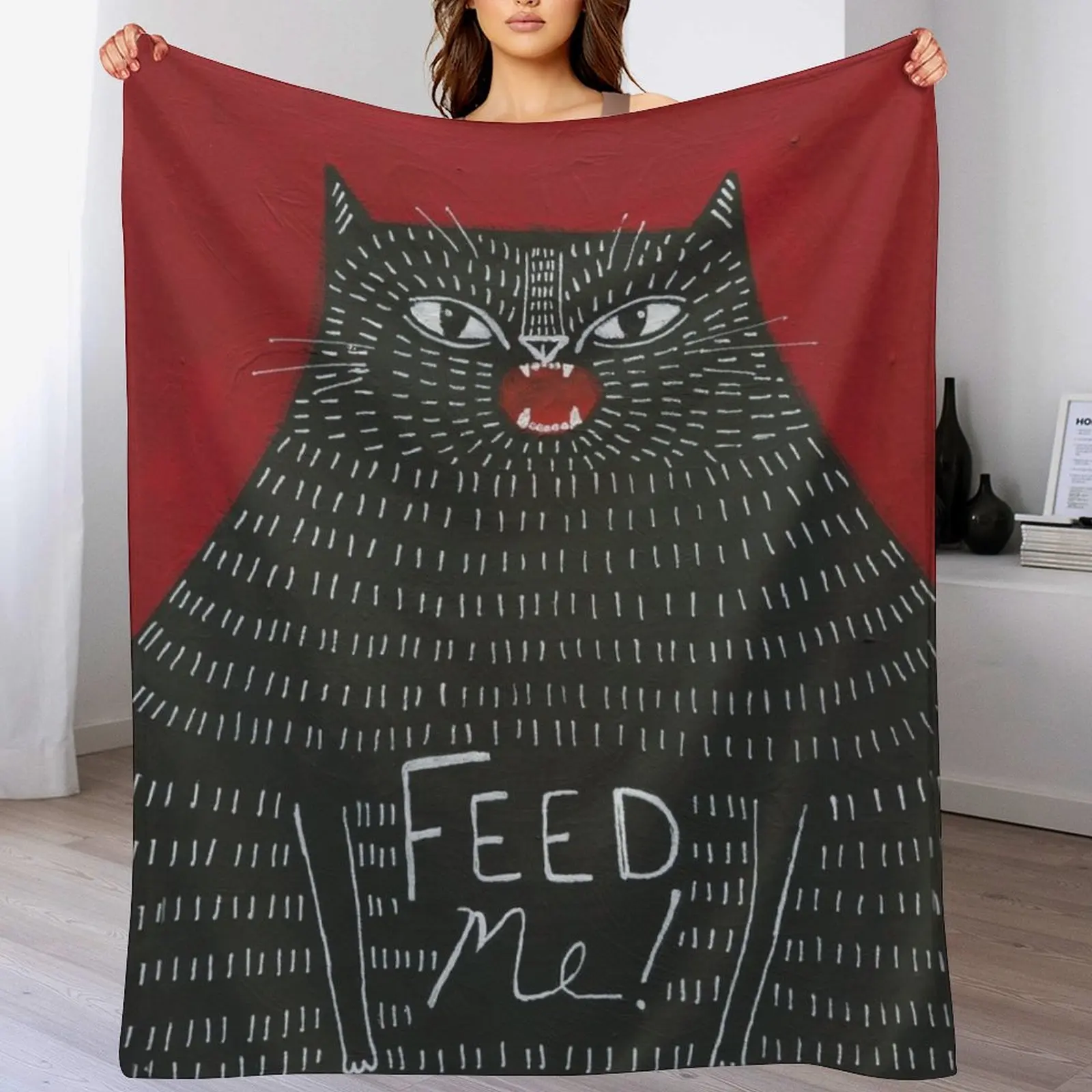 

Feed Me Cat Throw Blanket Shaggy Furry Soft Blanket for Bedroom Living Room